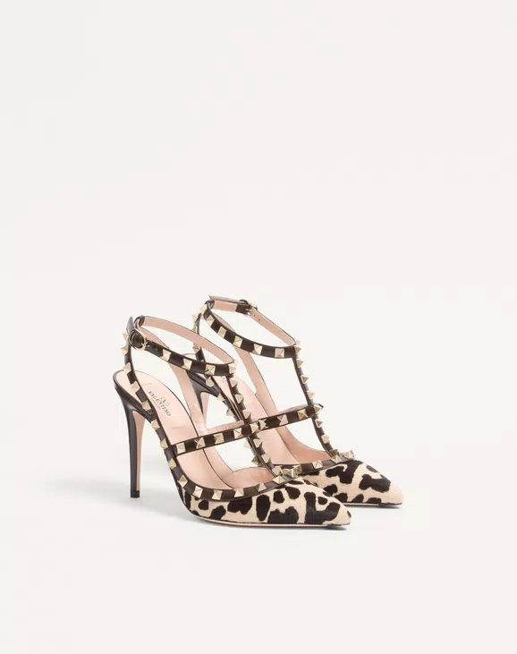 Valentino Rockstud Pumps With Straps In Pony-Effect Calfskin 100Mm - Image 6
